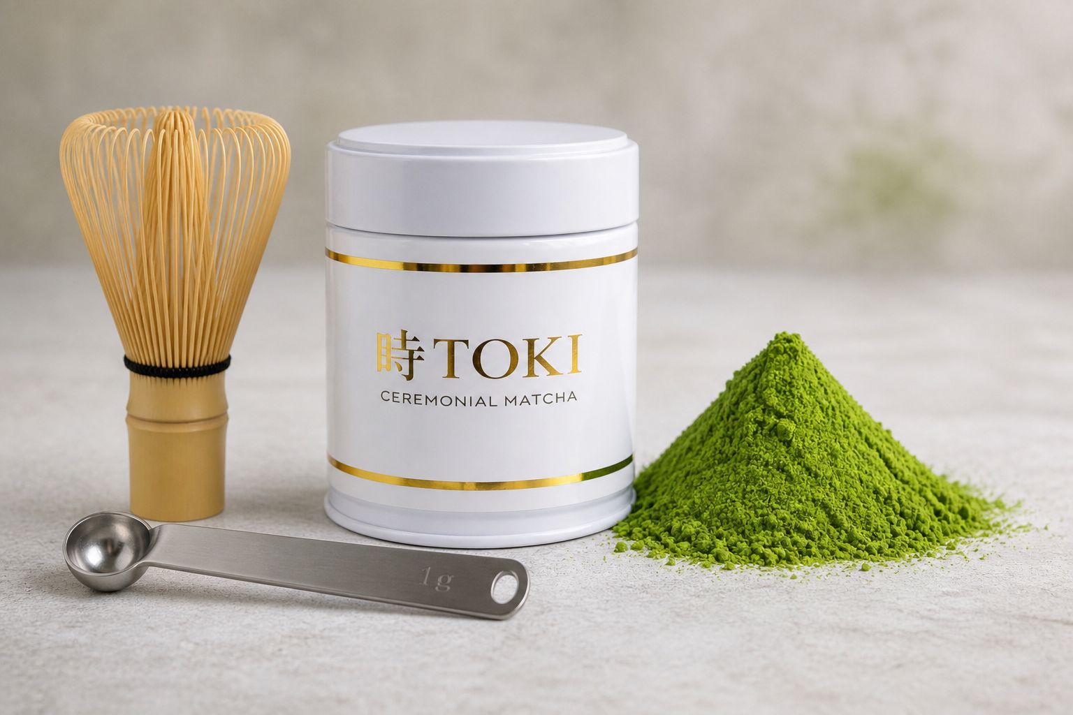 Kit completo TOKI: frasco de 50g, chasen y cuchara